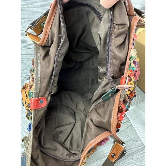 Multi Color Flower Genuine Leather Hobo Handbag Purse - Picture 6 of 9